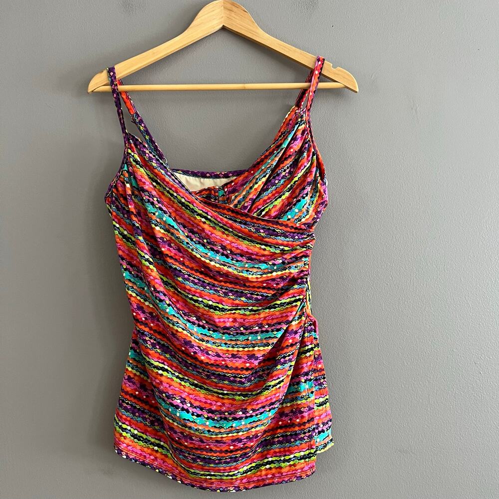 Miraclesuit Tammy Tankini Swim Top 14 Multicolor Stripe Cowl Underwire Control
